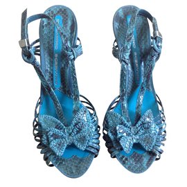 Ermanno Scervino Blue Exotic Python Leather Heels Size 37 Blue