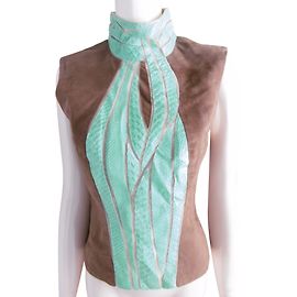 Vintage Gianni Versace - Couture - Wildlederoberteil aus Pythonleder Braun Grün