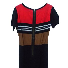 Sandro-robe d'été manches courtes noire, rouge, marron, beige-Multicolore