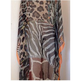 Hermès-Lenços-Marrom,Estampa de leopardo,Estampa de zebra