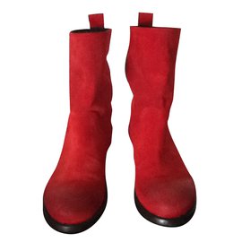 Autre Marque-LAT FEM Boots en cuir suede rouge  pointure 38 italien-Rouge