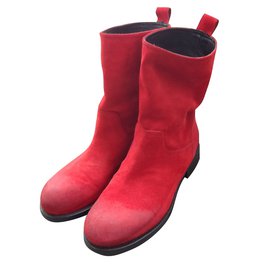 Autre Marque-LAT FEM Boots en cuir suede rouge  pointure 38 italien-Rouge