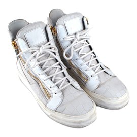 Giuseppe Zanotti-Embossed Leather Sneakers-White