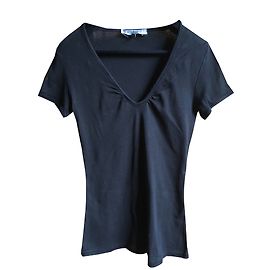Camiseta Sportmax preta de algodão com decote em V Preto
