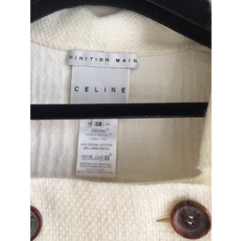 Céline-Giacca corta rivestita in lana-Crudo