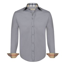 BURBERRY BRIT CASUAL BASIC UOMO CAMICIA GRIGIO CHIARO SLIM FIT MEDIUM Grigio