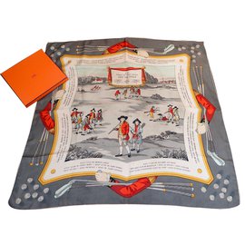 Hermès Bufanda de seda Multicolor Gris