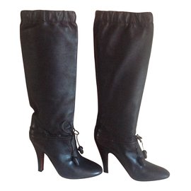 Bottes Yves Saint Laurent en cuir d'agneau marron Marron foncé