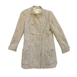 Paul & Joe White Wool Tweed Chevron Coat White