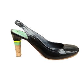 Céline Patent Leather Heel Sandals Black 38 Black