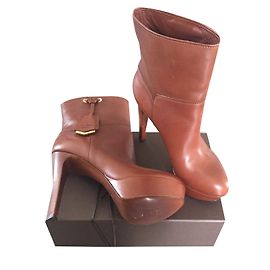 Louis Vuitton Leather Heeled Ankle Boots Brown Brown