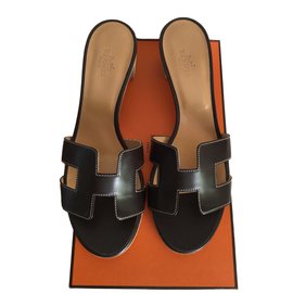 Hermès-Oasis Mule Moka leather 38,5-Dark brown