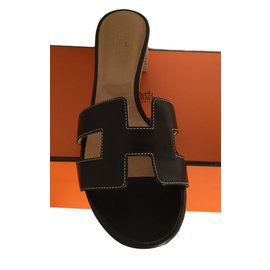 Hermès-Cuero Oasis Mule Moka 38,5-Marrón oscuro