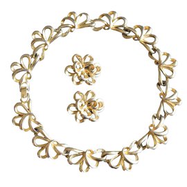 Autre Marque-Starke Vintage Vergoldete Halskette und Ohrclips-Golden