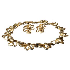 Autre Marque-Starke Vintage Vergoldete Halskette und Ohrclips-Golden