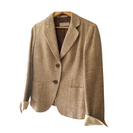 Max Mara-Brown & beige linen blazer-Brown,Beige