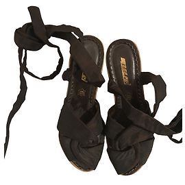 Autre Marque Sandali con zeppa Bee-Fly marrone scuro seta e pelle Marrone scuro