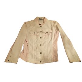 Emporio Armani Denim Blazer Pink and White Striped 44IT Pink White