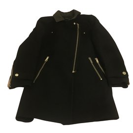 Zara Wool and Leather Coat Black Black