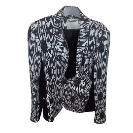 Karen Millen Black Cotton Jacket Size 40/42 Black Eggshell Dark grey