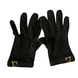 Luvas Gucci de couro preto com logo G dourado Preto