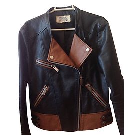Giacca da moto Mango in pelle nera e marrone Nero