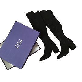 Bottes hautes en daim noir Stuart Weitzman Noir