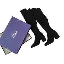 Stuart Weitzman Black Suede High Knee Boots Black