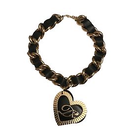 Colar Dsquared2 em Metal Dourado e Couro Preto Preto Dourado
