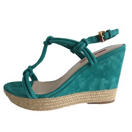 Prada Emerald Suede Platform Sandals Green