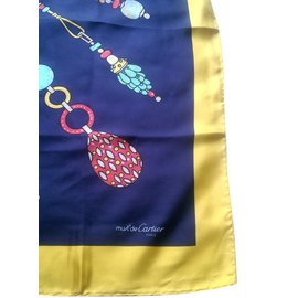 Cartier-Bufanda de seda-Multicolor,Amarillo,Azul marino