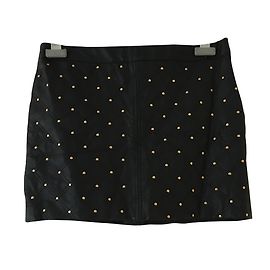 Mango Black Faux Leather Mini Skirt with Gold Buttons Black