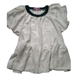 Manoush Seidenbluse Ecru mit schwarzem Samt Schwarz Roh