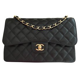 CHANEL Caviale JUMBO classico senza tempo, foderato Nero