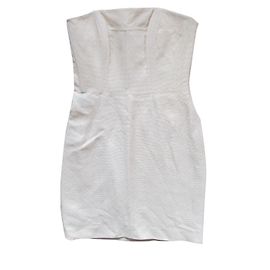 Robe Givenchy Bustier à Franges et Pois Dorés Écru Coton Doré Blanc cassé
