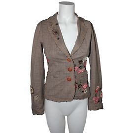 Jaqueta Gerard Darel Marrom de Algodão com Flores Bordadas Marrom