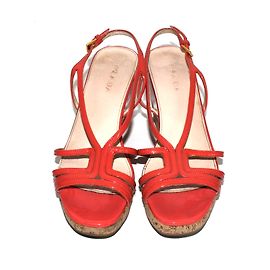 Prada Pink Patent Leather Wedge Sandals Pink