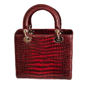 Christian Dior-Lady Dior Red Crocodile Medium-Bordò