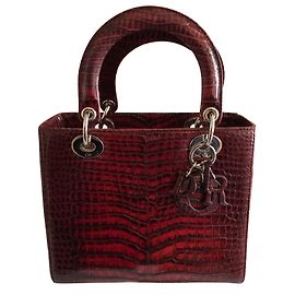 Christian Dior Lady Dior Red Crocodile Medium Dark red