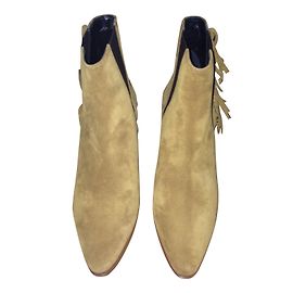 Bottines western à franges en daim beige Saint Laurent Beige