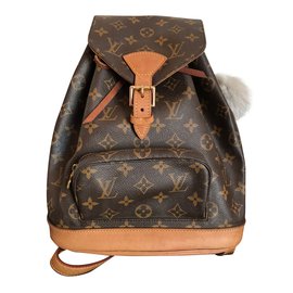 Louis Vuitton-Backpack Montsouris MM Canvas Monogram-Brown,Golden