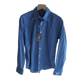 Hugo Boss-Camisa entallada azul denim hombre jefe Hugo-Azul