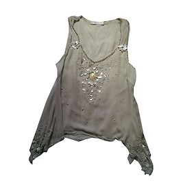 Autre Marque Top assimétrico de seda e contas Nougat London Creme Cru