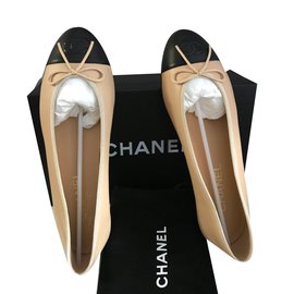 Chanel Beige/Black Two-Tone Ballerina Flats Leather ref.30380 - Joli Closet