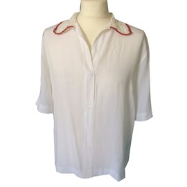 Sandro-blusa de mangas curtas-Branco,Vermelho