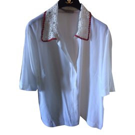 Sandro-blusa de mangas curtas-Branco,Vermelho