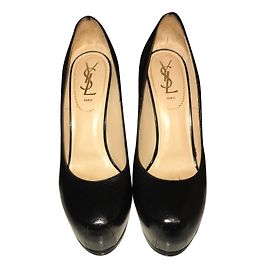 Yves Saint Laurent Tribtoo Black Leather Heels 39.5 Black