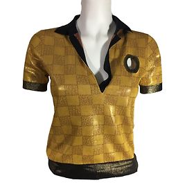 Top de malha de seda Louis Vuitton Dourado S Dourado