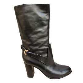 Sergio Rossi Black Leather Ankle Boots with Buckle Black