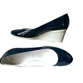 Hogan Blue Patent Leather Wedge Heels 41 Blue